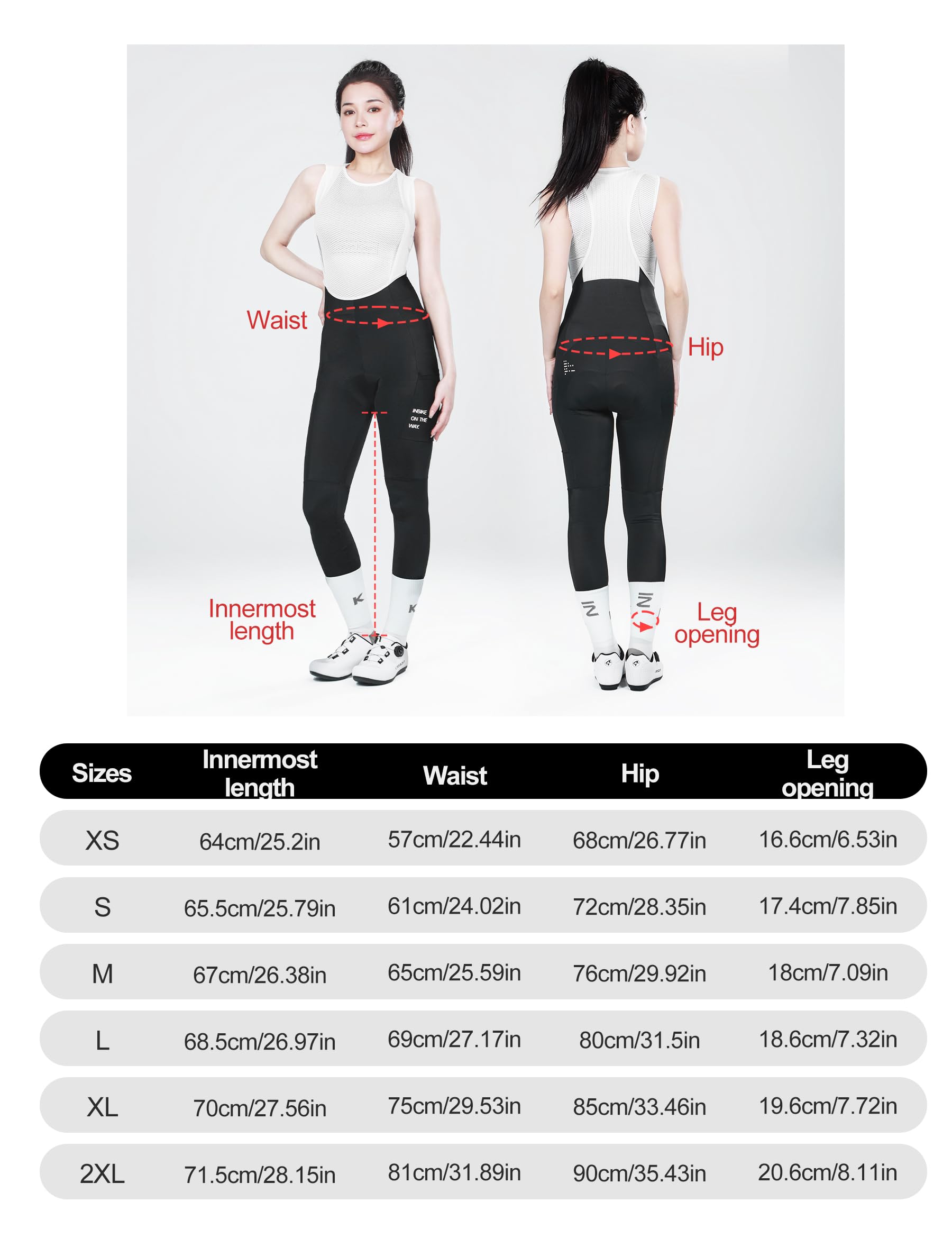 INBIKE Pantalon Cycliste Femme Rembourré Respirant Pantalon Cyclisme à Bretelles avec Poches Leggings de Vélo Collants de Cyclisme Longues VTT