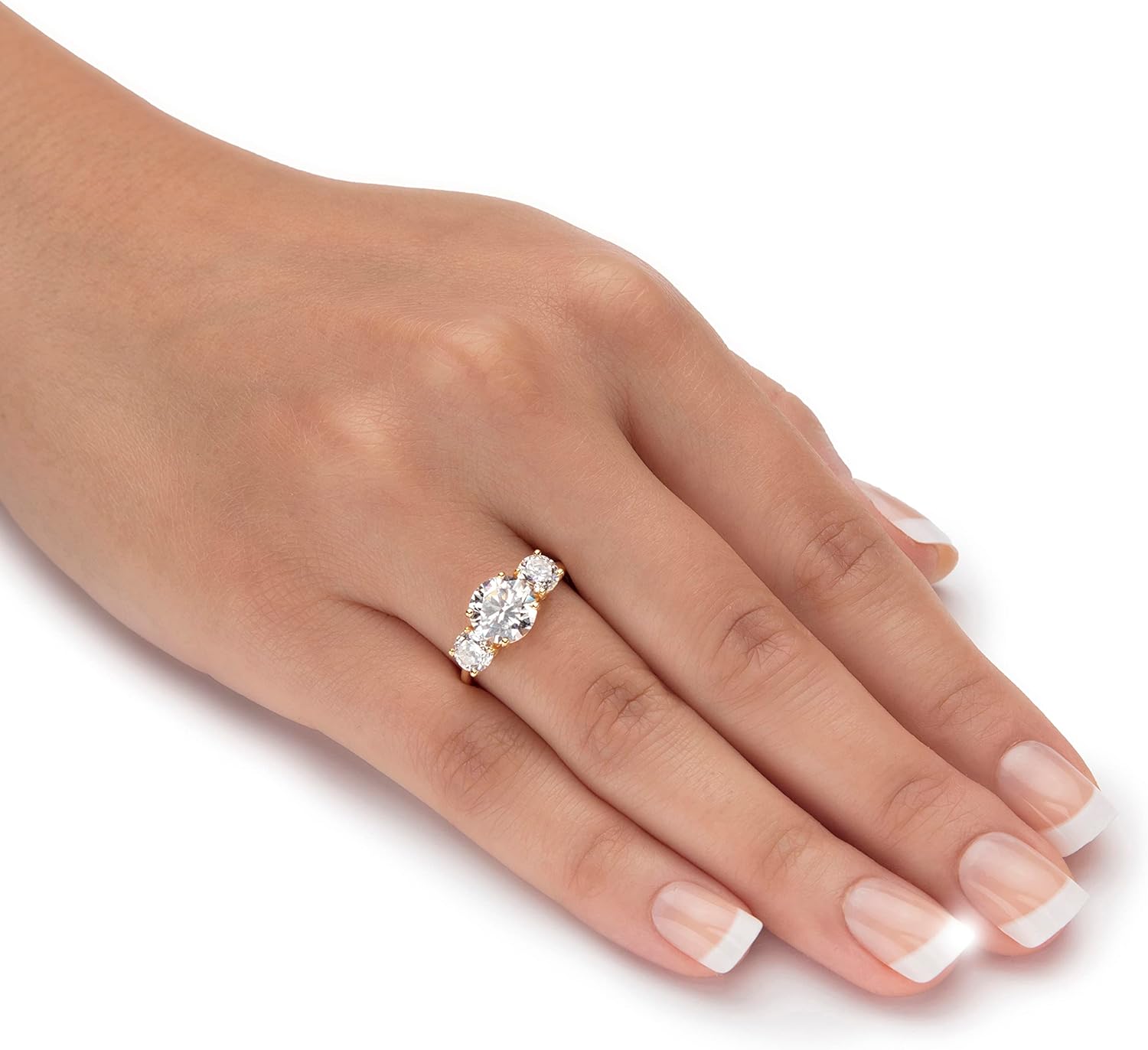 10K Yellow Gold Round Cubic Zirconia 3 Stone Bridal Ring