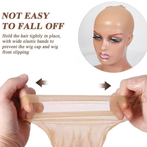 Miniatura 7 de Tinashe 20 gorras de peluca HD para peluca de encaje frontal, gorras elásticas de nailon medio de medias elásticas para peluca marrón claro para