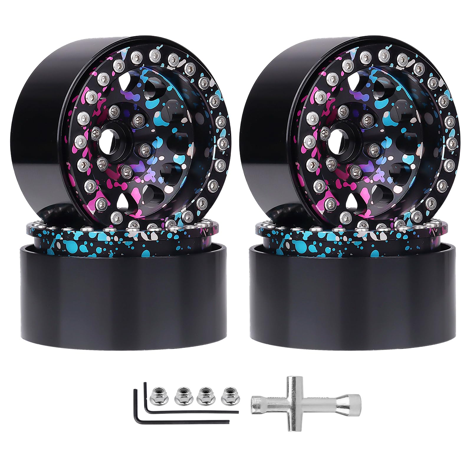 HobbyPark Graffiti Splash Anodized 1.9 Beadlock Wheels -10mm Negative Offset Deep Dish 1.9 Beadlocks Rims for 1/10 RC Crawler SCX10 II TRX4 VS4-10 Gen8 Upgrades