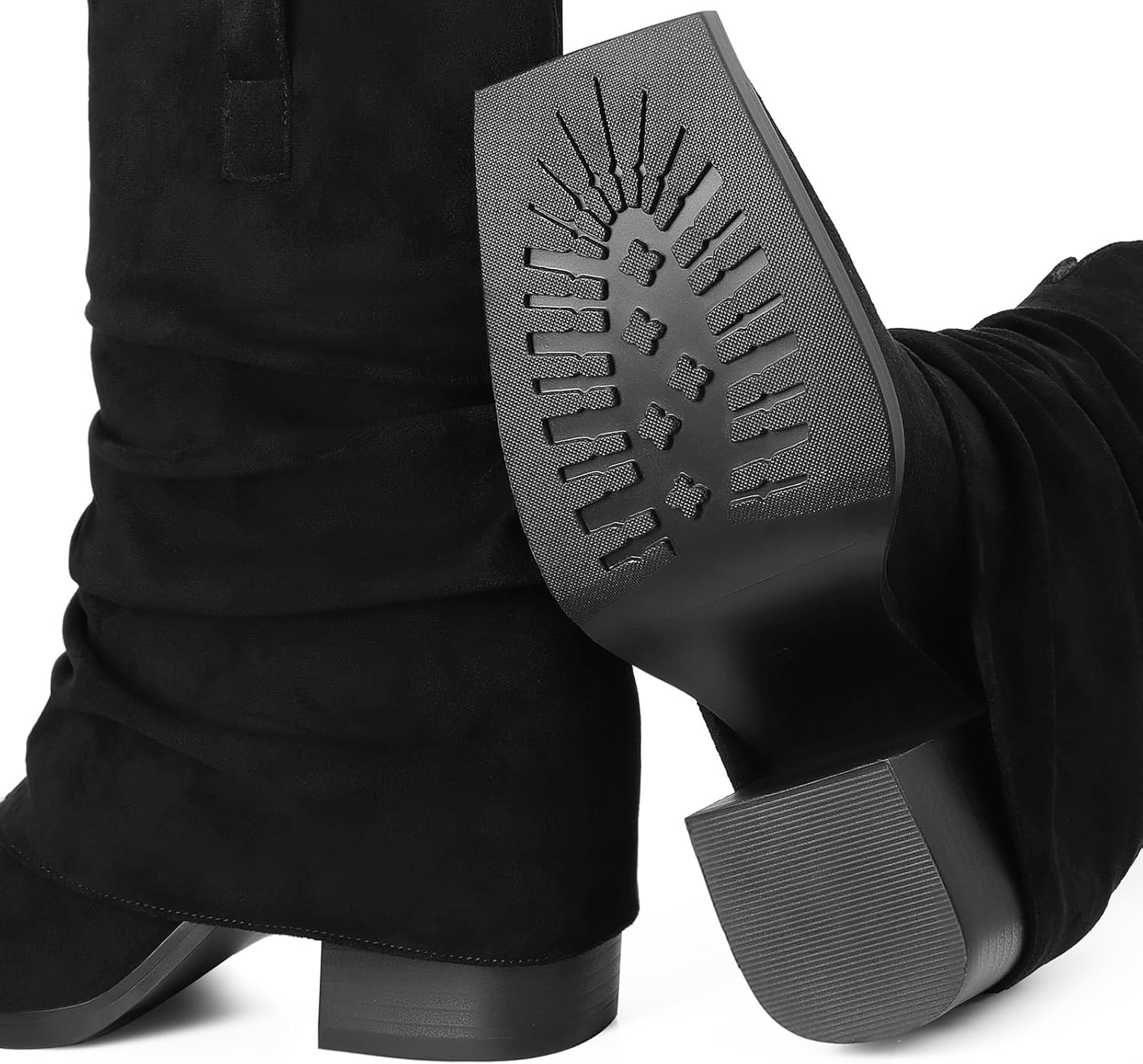 Cowboy Boots for Women Cowgirl Mid Calf Square Toe Fold Over Chunky... - Picture 24 of 56