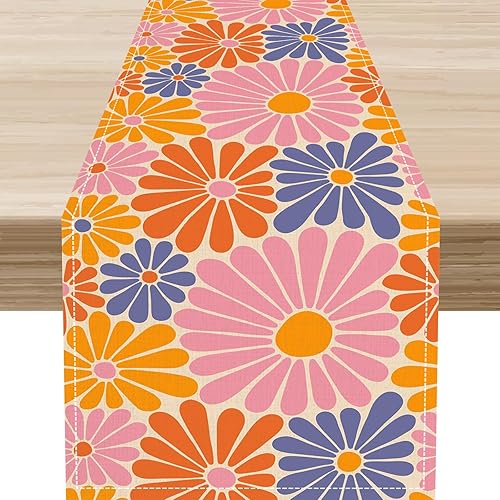 Miniatura 8 de Camino de mesa floral retro de los años 70, retro, vintage, floral, hippie, funky, años 70, 60, abstracto, rosa, estético, moderno, casa de campo,