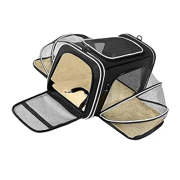 CALANDIS Pet Carrier Expandable Dog Cat Soft Sided Travel Bag Black White