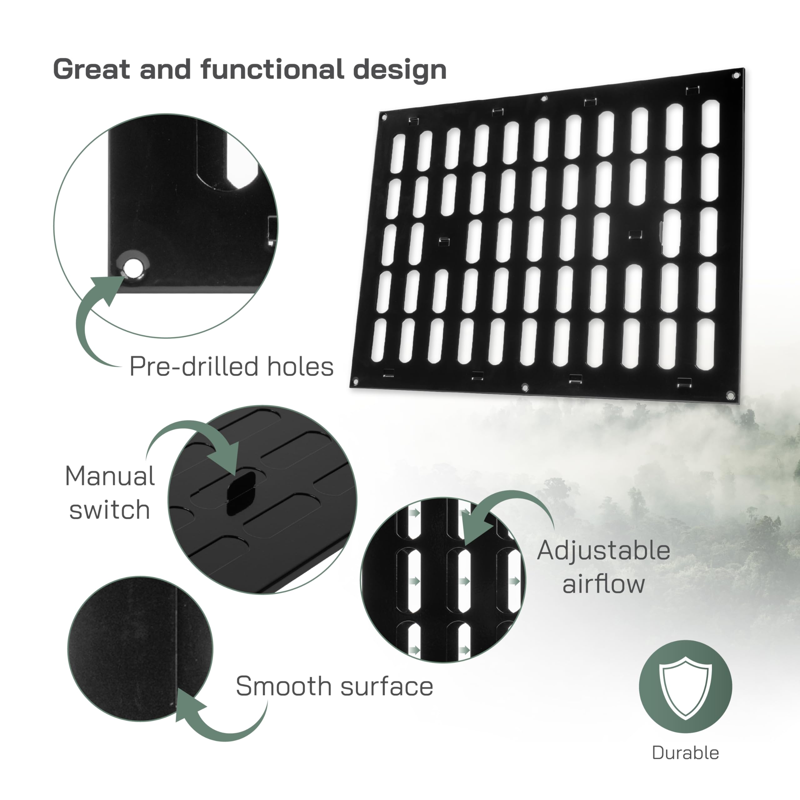Vent Systems 400 x 300 mm / 16" x 12" Inch Vent Cover, Black Adjustable Metal Grill Cover, Air Supply Ventilation - Image 4