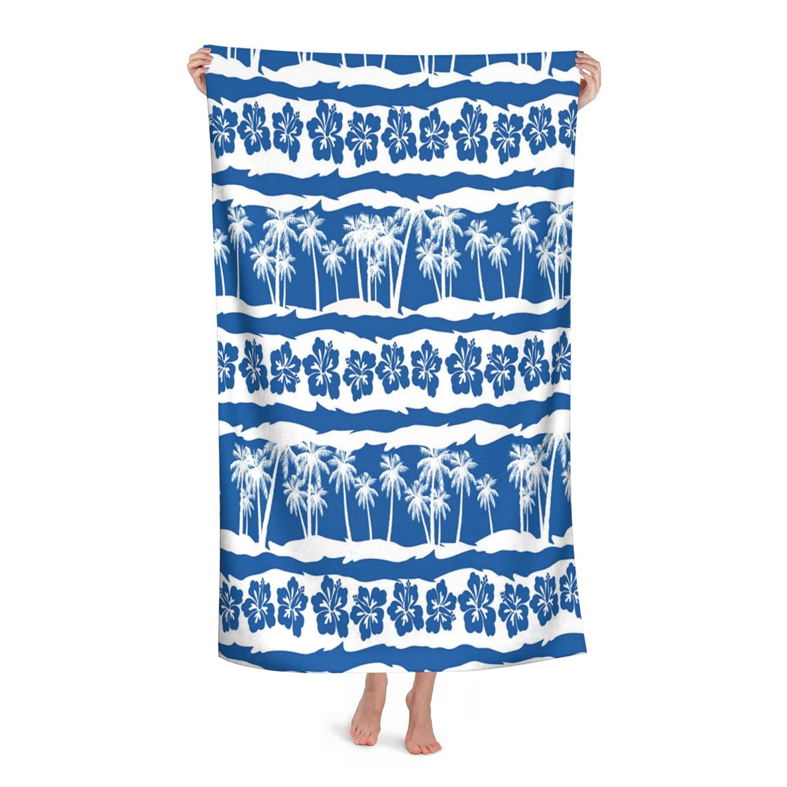 LSRCPD Blue Palm Tree Leaves Beach Towel Highly Absorbent Microfiber Beach Blanket Soft Bath Towels 80 x 130 cm