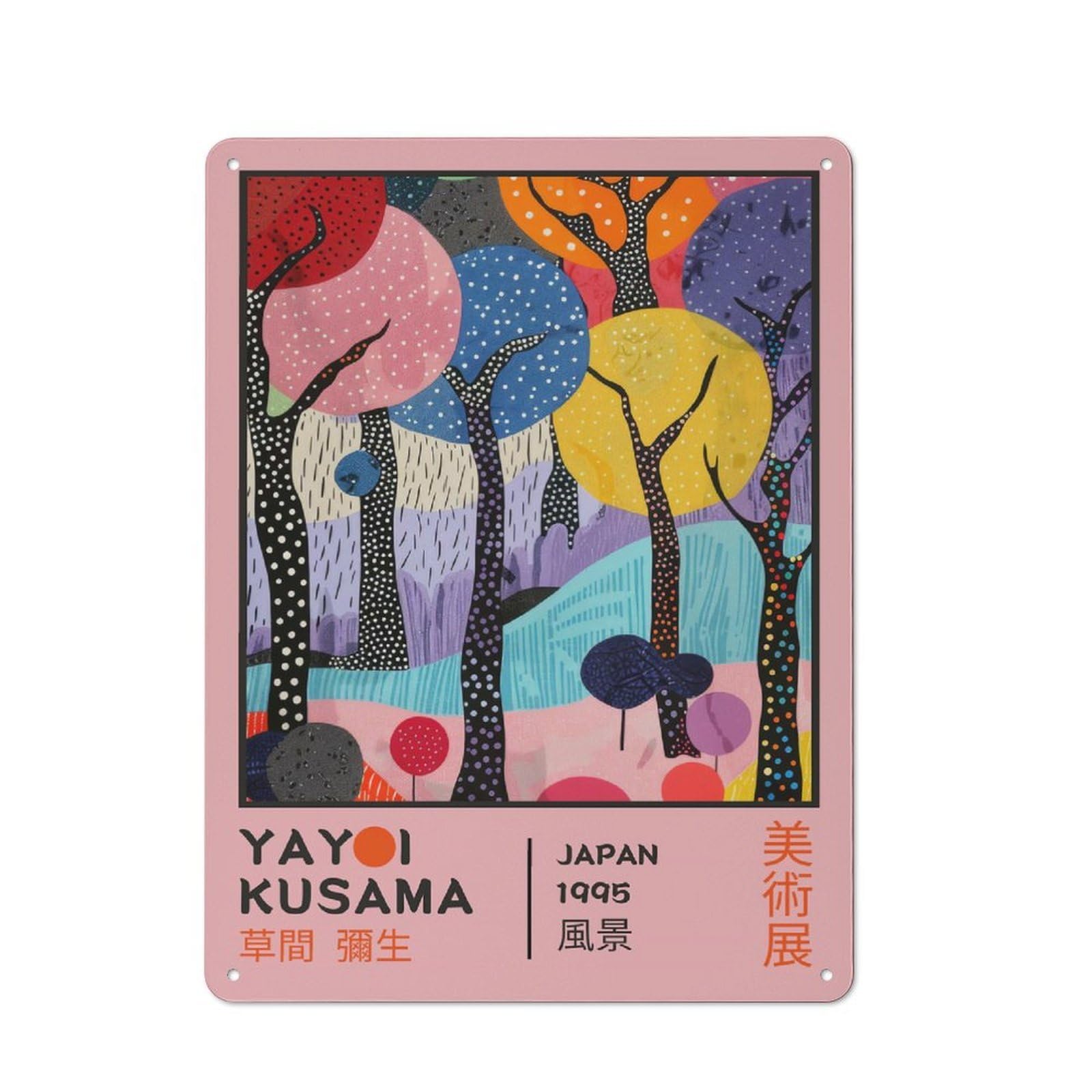 Junmoney Style-8 Retro Metal Wall Sign 40X30cm With Yayoi Kusama Landscape Art Exhibiton Poster For Hallway Wall, Suited To Hallway Decor Lovers