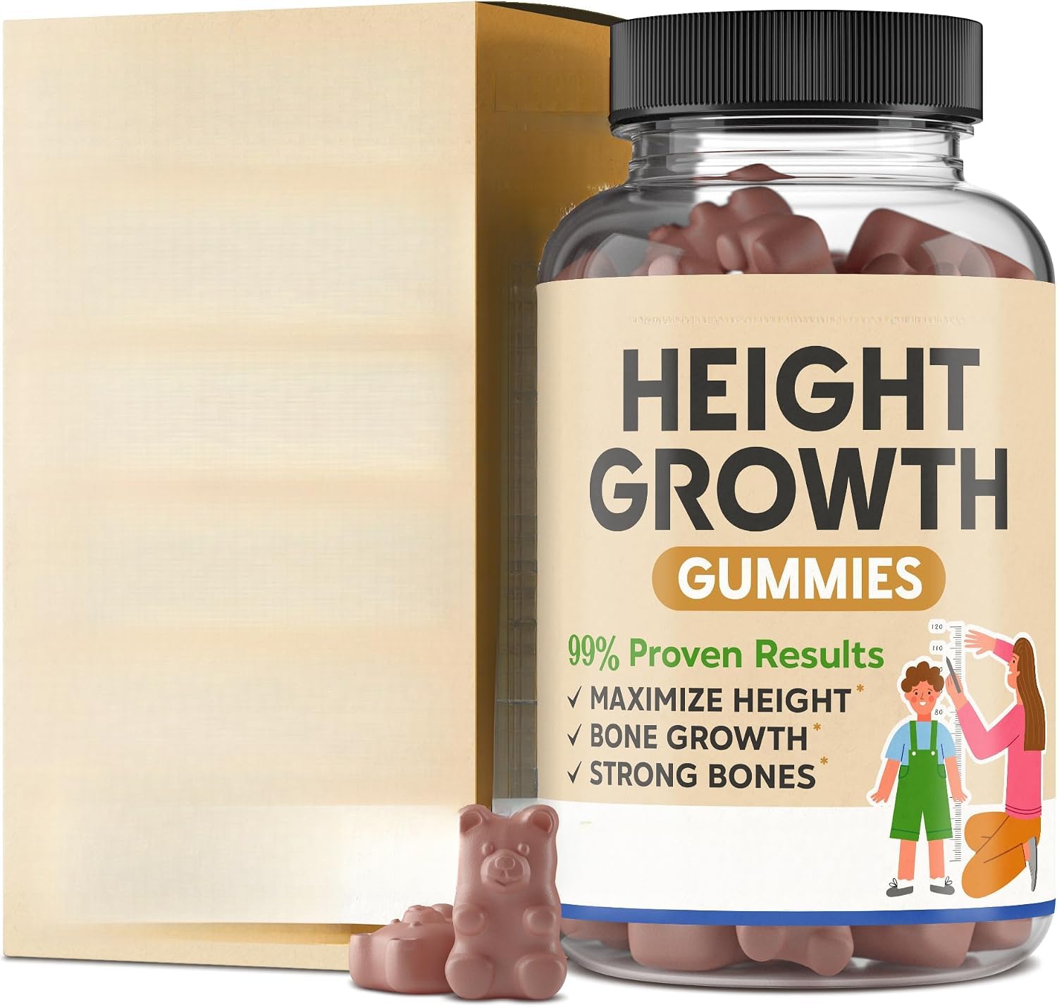 Gomme gommose multivitaminiche per supporto altezza per bambini Adolescenti Adulti, integratore per la crescita ossea di calcio D3 K2 magnesio Ashwagandha