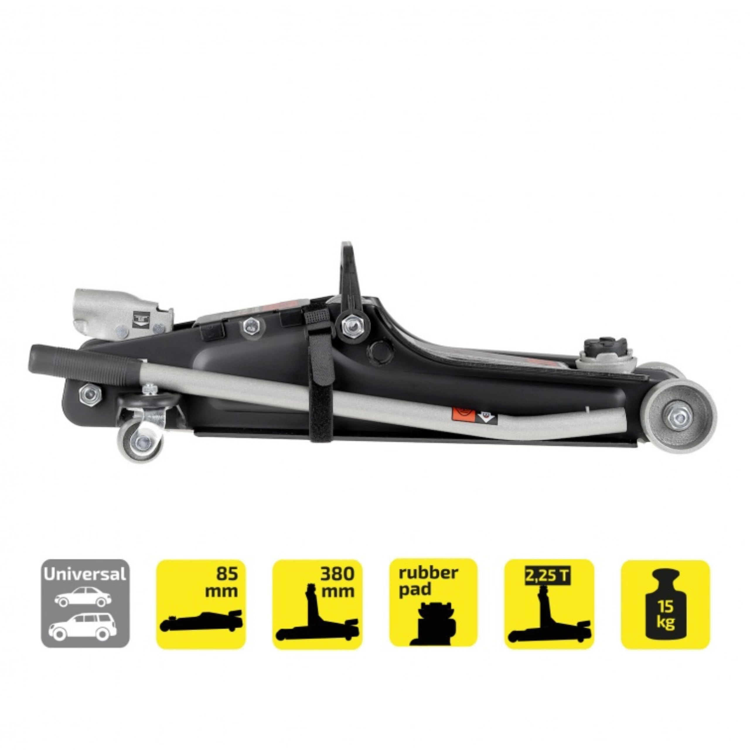 HEYNER Cric idraulico a carrello per auto, basso profilo piatto, 2,25 tonnellate, attrezzo di sollevamento con cuscinetto protettivo extra H347020/650