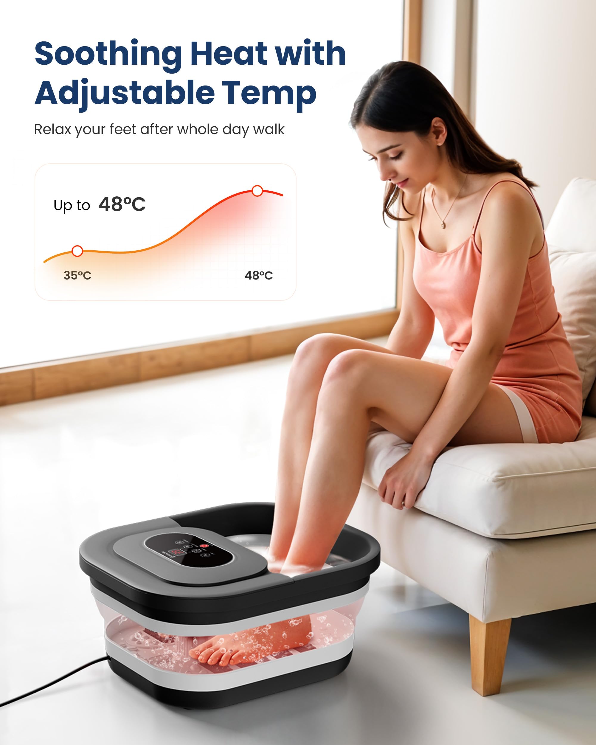 COMFIER Masajeador de pies con calefacción, baño de pies con vibración