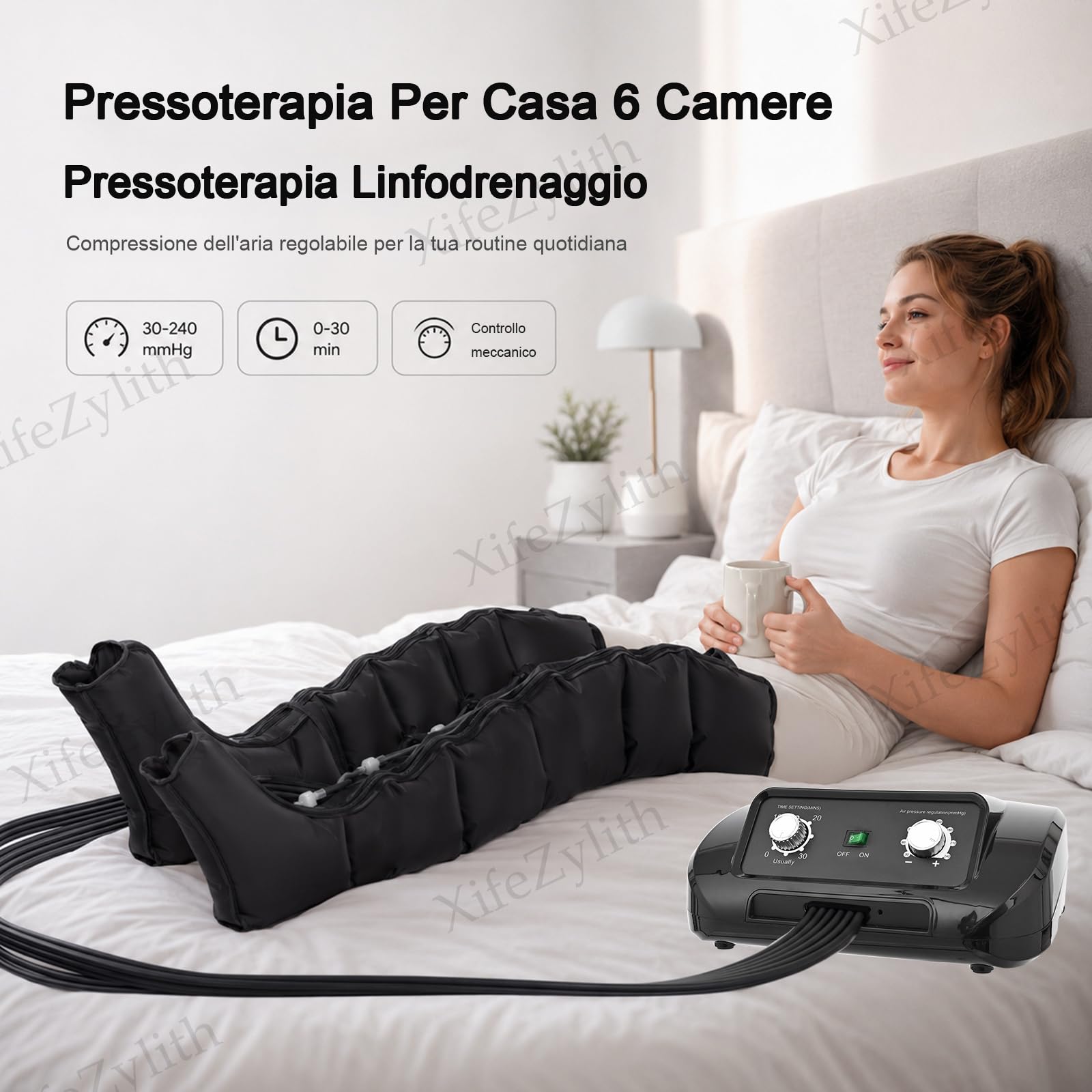 Pressoterapia Linfodrenaggio Per Casa (Nero, 2 Gambe+1 Addome+2 Braccia M)