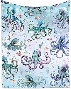Octopus Blanket for Women, Cute Soft Gifts for Ocean Lovers, Cozy Flannel Throw for Bed Living Room, 60"x80"