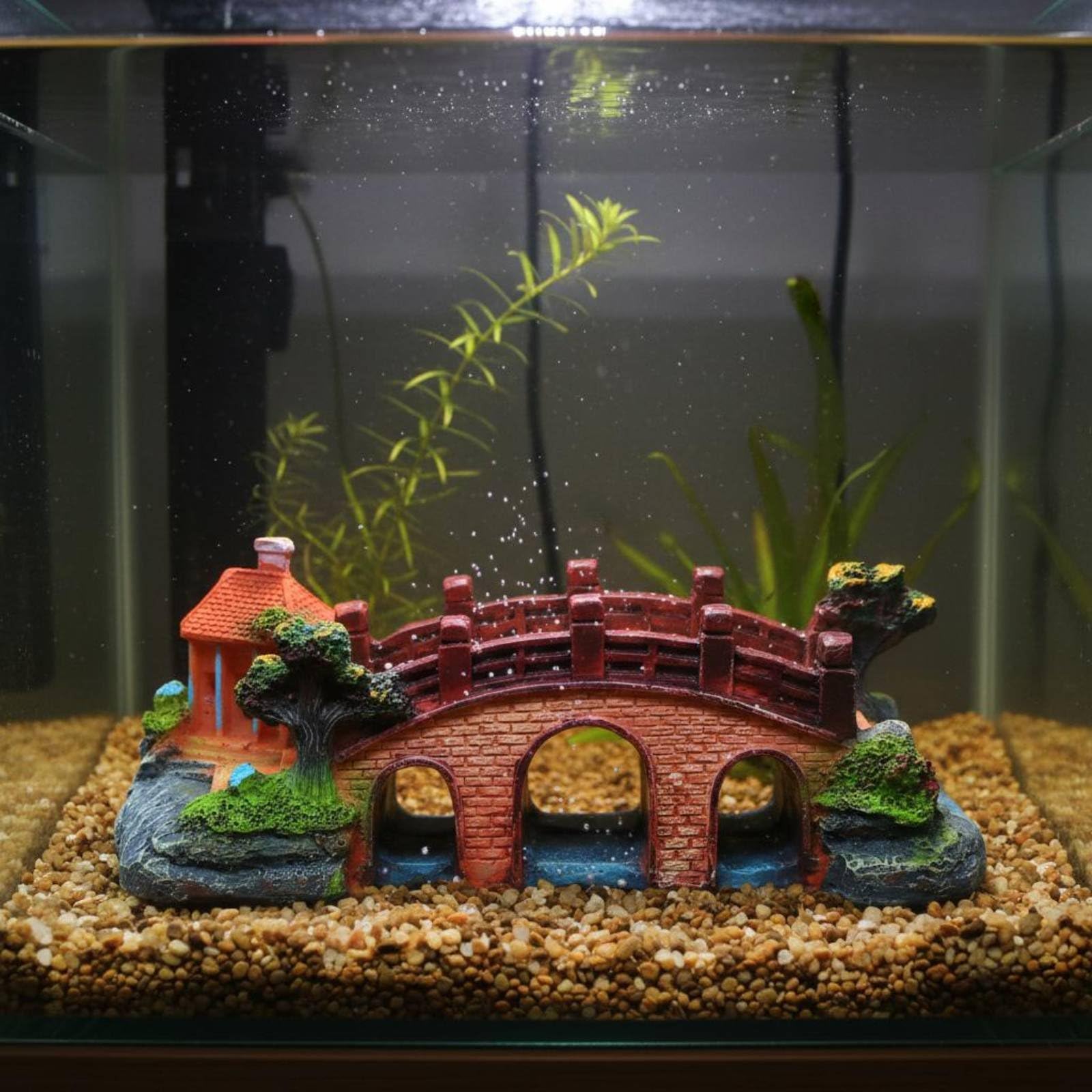 Aquarium Mountain Ornament Aspetto Naturale Aquatic Landscape Rock Decoration Resin Ornamento Acquatico per Acquariofili, Ponte A Tre Fori Grande