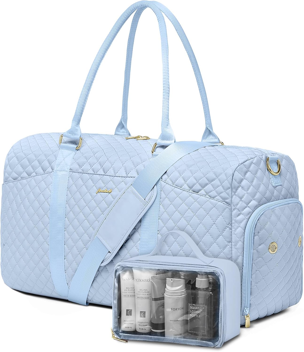Women Weekender Travel Duffle Bag: Travel Duffel Overnight Bags with Shoe Compartment Large Carry on Tote with Toiletry Bag Weekend Traveling Yoga Gym Hospital Bag for Women with Wet Pocket Light Blue