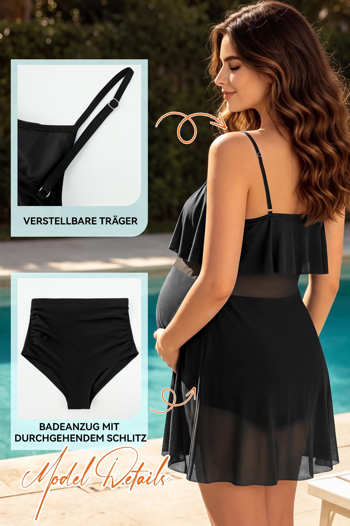 SHEKINI Costume da bagno premaman da donna, due pezzi, set tankini a vita alta con inserti in rete