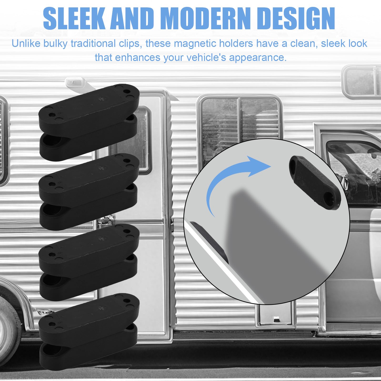 8stk RV Magnettürschlösser, Schwarze RV Magnet Türhalter für Wohnmobile mit Schrauben Ersetzt Kunststoff Federklemmen Geeignet für Reiseanhänger