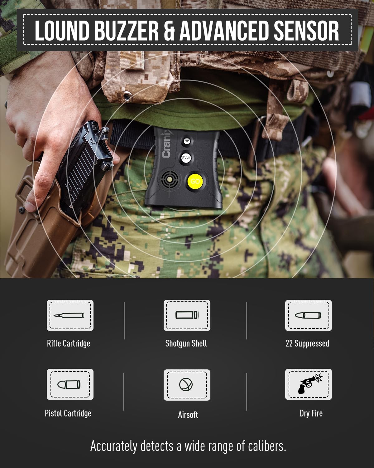 Professional Shot Timer for Shooting Competition, 0.01s Precision Tactical Training Shot Timers with Loud Buzzer, Enhanced Detection & Long Battery Life & 4 Modes(Warm Yellow)