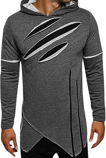 Amazon.com: Baman Hombres Delgado asimétrico apliques de larga Rip como  doble cierre lateral Sudadera con capucha : Ropa, Zapatos y Joyería