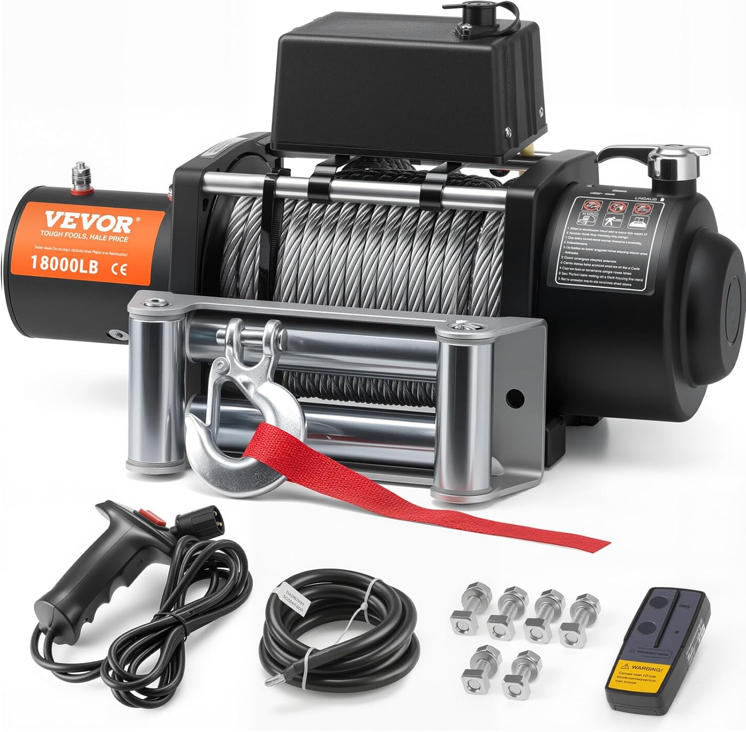 VEVOR Electric Winch, 18,000 lb Truck Trailer Jeep Winch, 12V DC 7/16 in x 85 ft Steel Cable Roller Fairlead Wireless & Wired Remote Control, IP55 Waterproof Towing for Off Road SUV Jeep Truck Trailer 18000 LBS