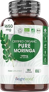 Organic Moringa Capsules 1650mg - 180 Vegan Moringa Leaves Capsules (2 Month Supply) - Soil Association Certified Pure Moringa Powder Supplement (Not Moringa Tablets) - High Strength Moringa Oleifera