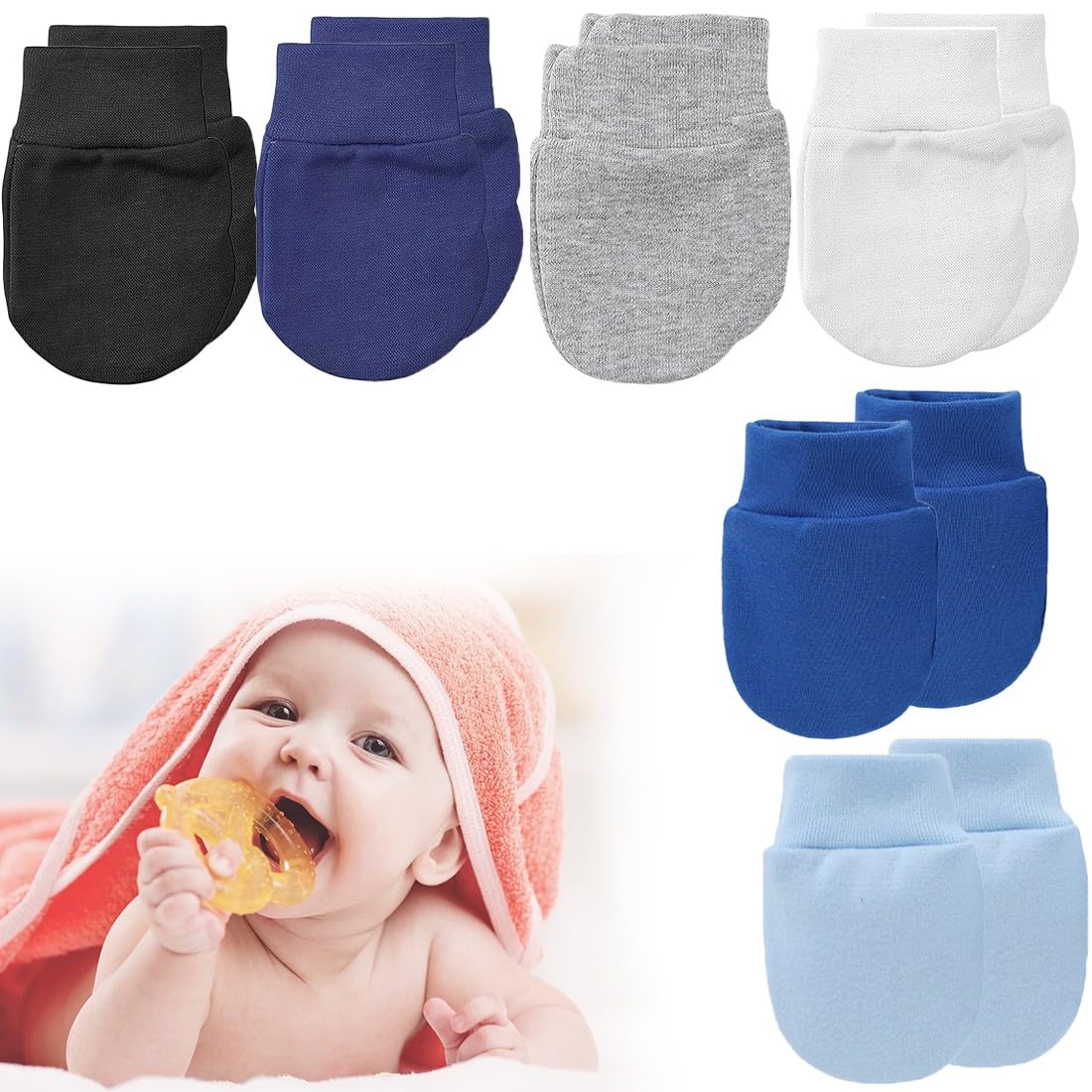 Cotone Neonato Guanti, Guantini Neonato Antigraffio 0-3 mesi, 6 paia, Bianco Puro, Adatto per Neonato, Bambino, Regalo Neonato