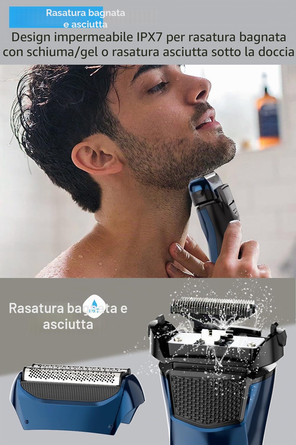 Rasoio Elettrico Barba Uomo con 3 Lame Flessibili e Custodia da Viaggio, Rasoio Elettrico Wet & Dry con Rifinitore di Precisione, Rasoio per Barba Bagnato e Asciutto, Autonomia di 120 Minuti