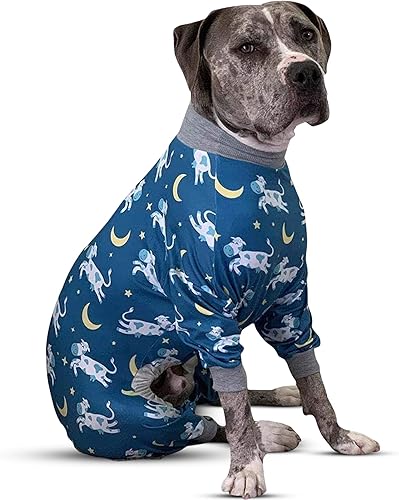 Tooth & Honey Pit Bull - Pijama para perro con estampado de vaca, luna y estrella, con cobertura completa, pijama ligera para perros grandes
