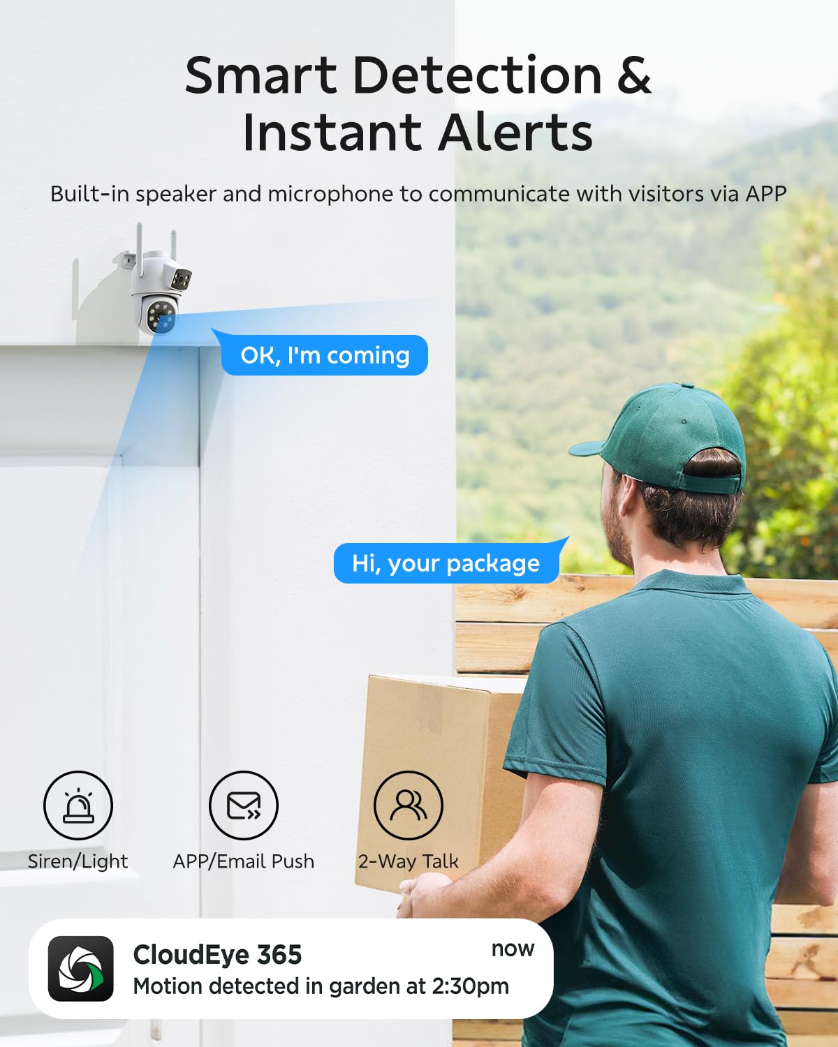 Camcamp 2K Kabelloses Sicherheitskamera System für den Außenbereich, Dual-Objektivverbindung, 2,4 G/5 G WiFi, Automatische Verfolgung, 24/7-Aufnahme, 500GB HDD