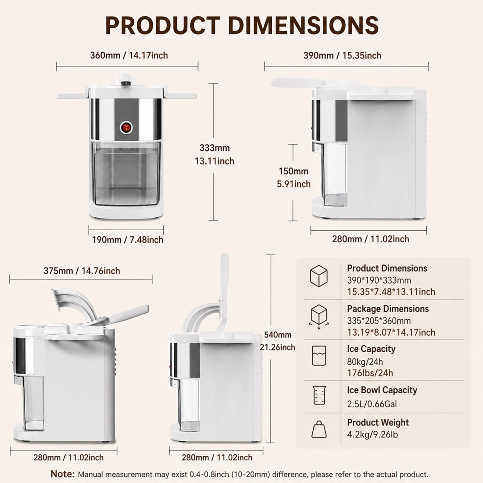 Tritaghiaccio Elettrico 200W, 80kg/h, 2,5l per Granite e Bevande ghiacciate | Doppia lama in acciaio inox, macchina per tritare granite, ingresso 7 cm, capacità 2,5 l, 80 kg/h, per preparare frullati