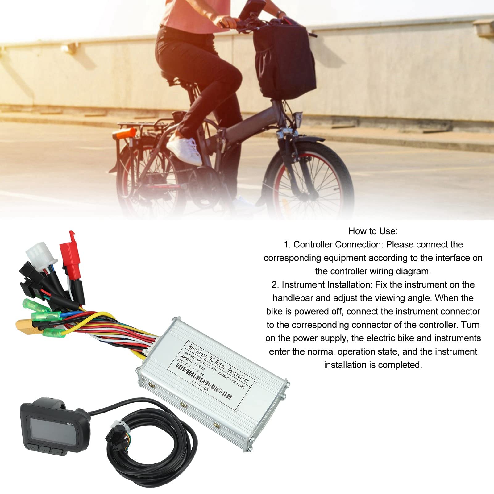 Elektryczny regulator silnika sinusoidalnego 24 V 36 V 48 V 250W-350W 17A z miernikiem LCD EN06
