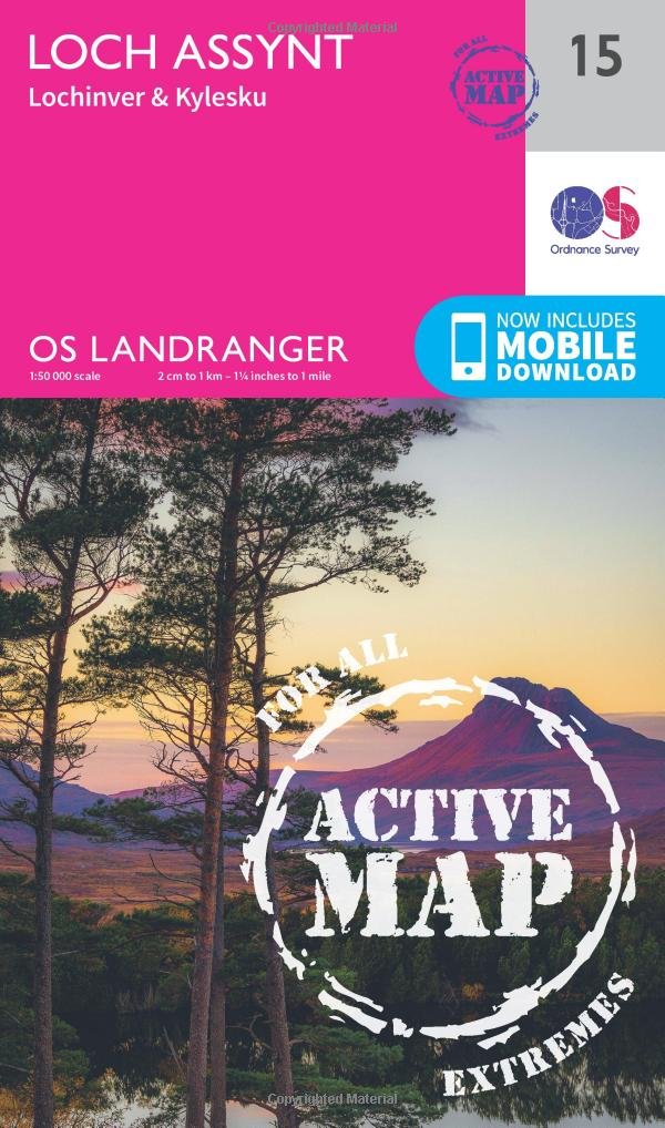 Loch Assynt Map | Weatherproof | Lochinver & Kylesku | Ordnance Survey | OS Landranger Active Map 15 | Scotland | Walks | Cycling | Days Out | Maps | Adventure: 015
