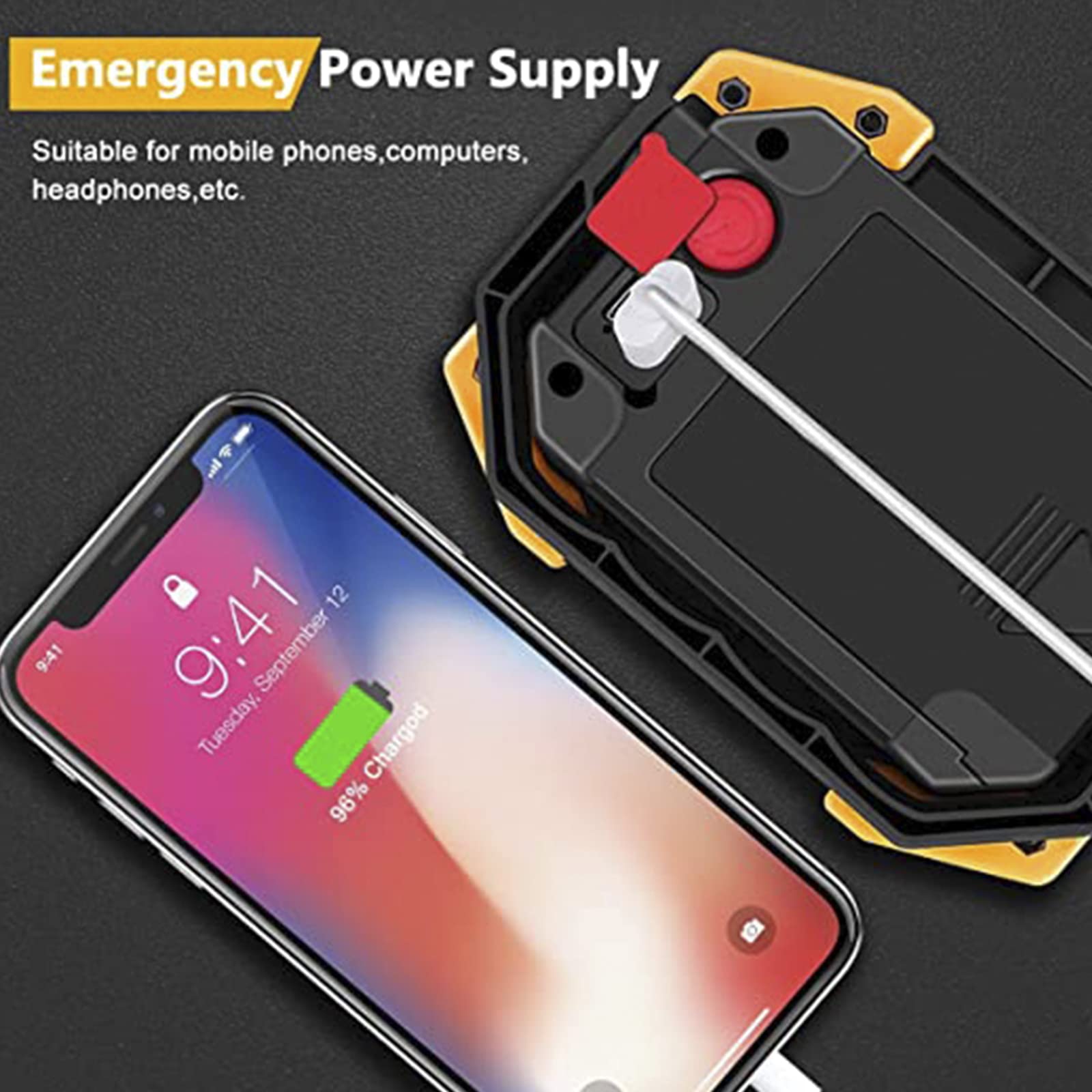 Faro Luce LED Ricaricabile 30W, Lampada da Lavoro da Portatile con USB, Lampada da Cantiere, 3 modalità, Luci da Lavoro Campeggio Impermeabile per Escursionismo Garage,Giallo,2 Pack