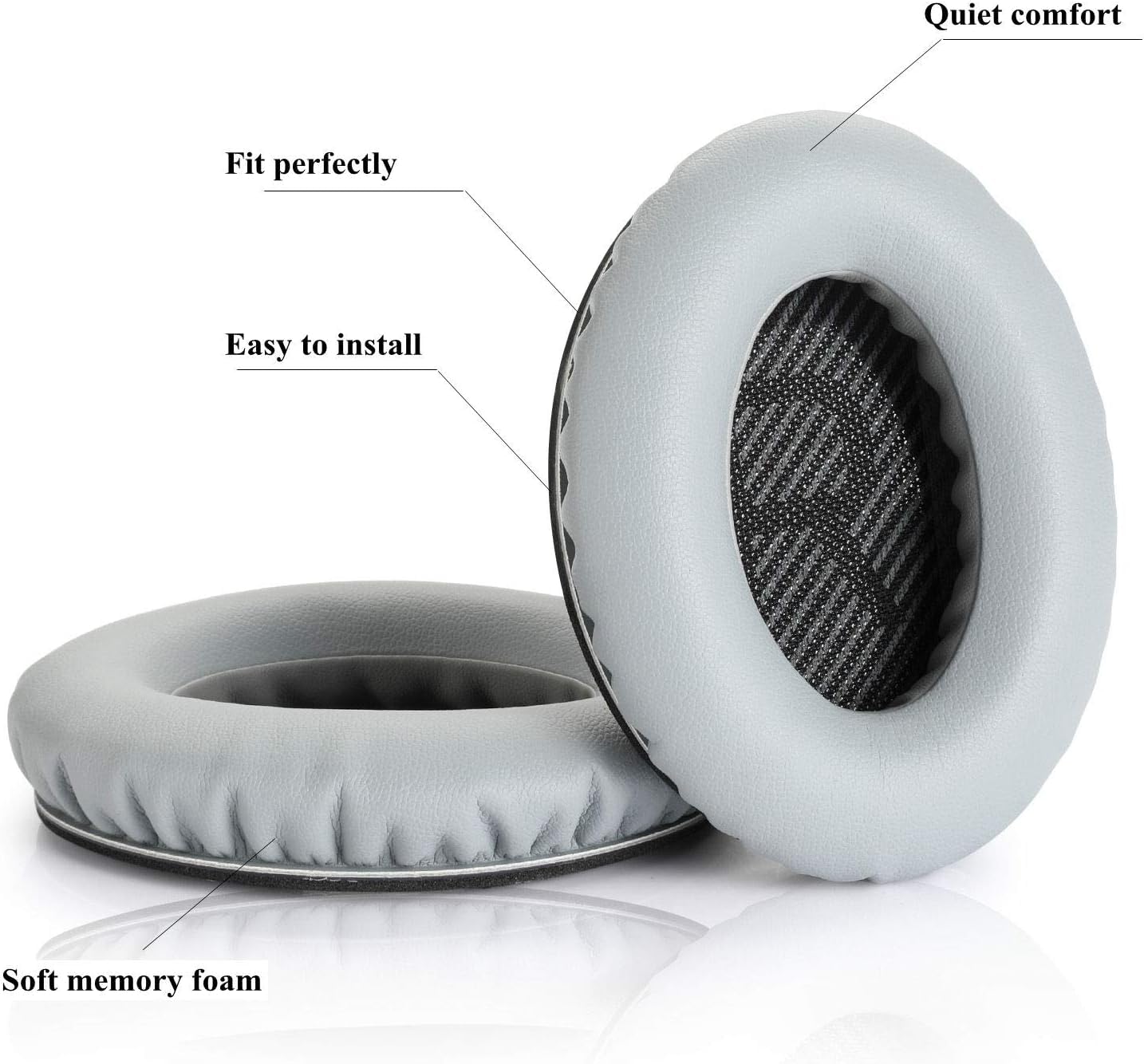 Almohadillas de repuesto para auriculares Bose Quietcomfort QC15 QC25 QC35 35 II (gris) | Funda de espuma viscoelástica para auriculares Bose QC15, QC25, QC35 y QC35 II/incluye 2 almohadillas (1 par)