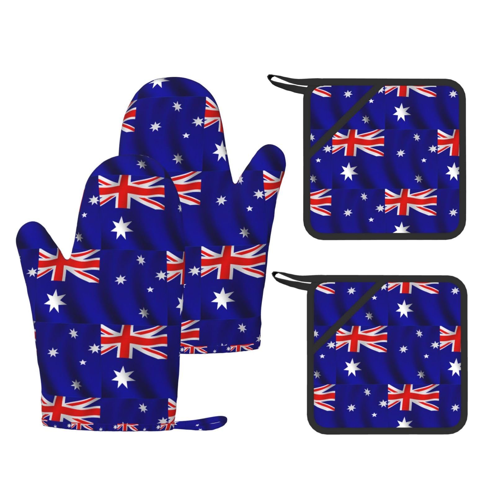 Australian flag Printed Kitchen Oven Gloves and Potholder 4 Pcs, Non-Slip Heat Resistant Mitts for Baking Chef