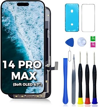 Soft OLED for iPhone 14 Pro Max Screen Replacement 6.7 inch LCD Model A2651, A2893, A2896, A2895, A2894 3D Touch Screen Display digitizer Assembly W/Repair Tool kit Tempered Glass