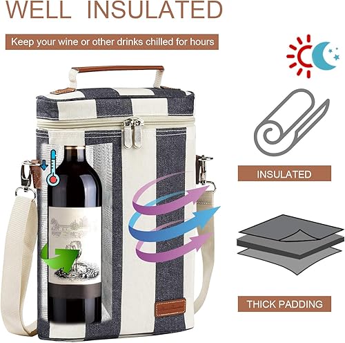 Miniatura 83 de ZORMY Bolsa de vino aislada para una sola botella, 1 botella de vino bolsa acolchada enfriador de vino perfecto para amantes del vino o regalo