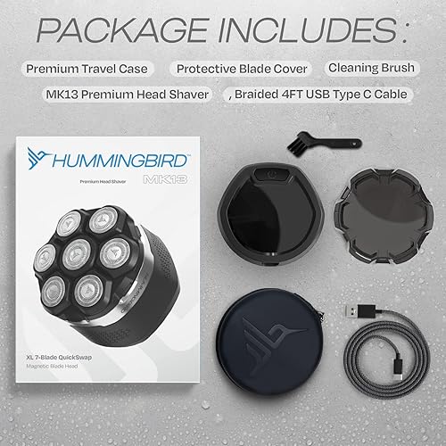 Miniatura 6 de HUMMINGBIRD MK13 - Afeitadora de cabeza de alta calidad, afeitadora eléctrica de 7 cuchillas para hombre, inalámbrica, recargable, USB-C, para