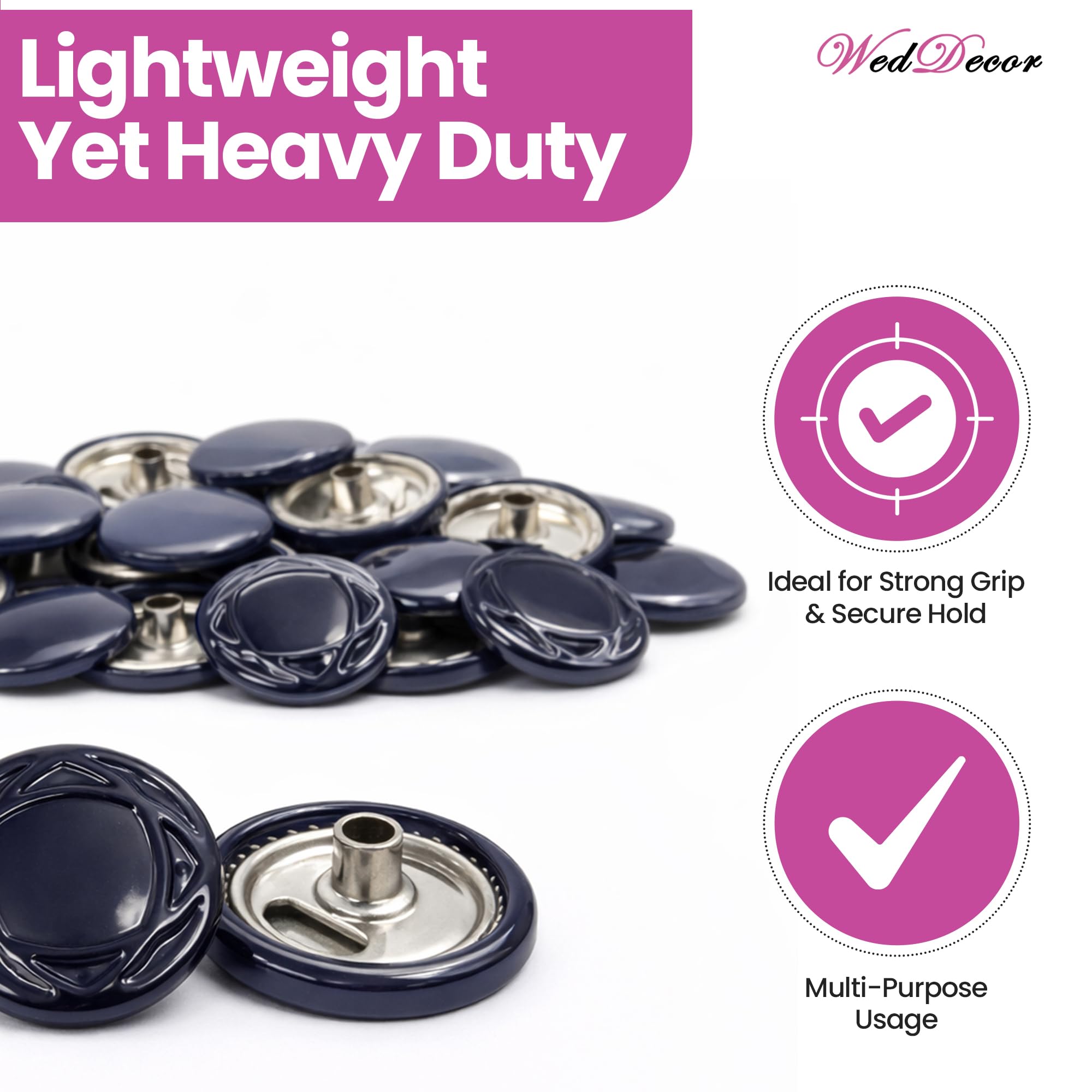 WedDecor Azul Marino 15mm Botones a Presión Metal Resistente Níquel Libre 4 Partes Cierres Remaches Botón para Cuero Manualidades, Chaquetas, Bolsas, Tiras, Jeans, Ropa Reparación - Pack De 1000