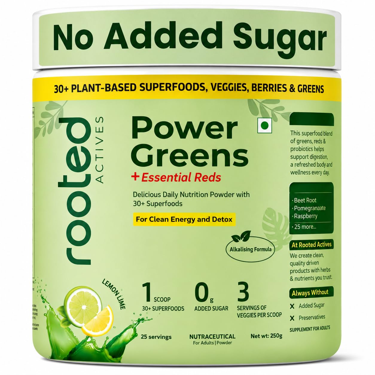 Rooted Active's Super Green Powder for Men and Women | Daily Supplement with 22 Greens & Fruits, 1 Billion Probiotics, 5 Enzymes, 5 Mushrooms | Supports Gut Health, Energy, Immunity (250 Grams)-image-26