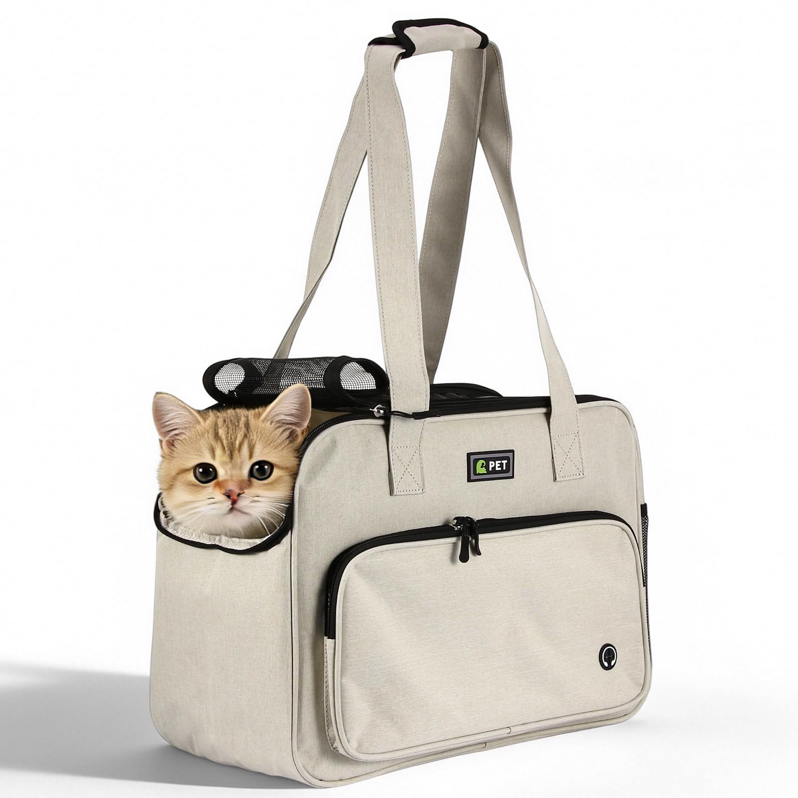 Katzentransportbox, Hundetasche für große Katzen und Welpen Katzenbox | Atmungsaktiv & Wasserabweisend, mit Sicherheit Reißverschlüsse Faltbare Schale, für Der Gang zum Tierarzt, 43x30x21cm