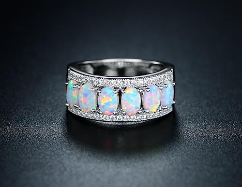 Miniatura 4 de Barzel Anillo de ópalo blanco creado de corte ovalado y circonita cúbica (viene en chapado en oro rosa y blanco)