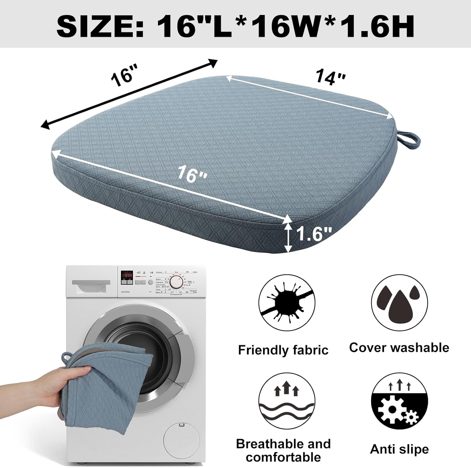 BUYUE Luxury Memory Foam Chair Cushions 6 Pack, Jacquard 16" U-Shape Comfortable Dining Chair Pads, Removable Slip Resistant Kitchen Chair Seat Cushions (Set of 6, Sky Blue) - Image 4