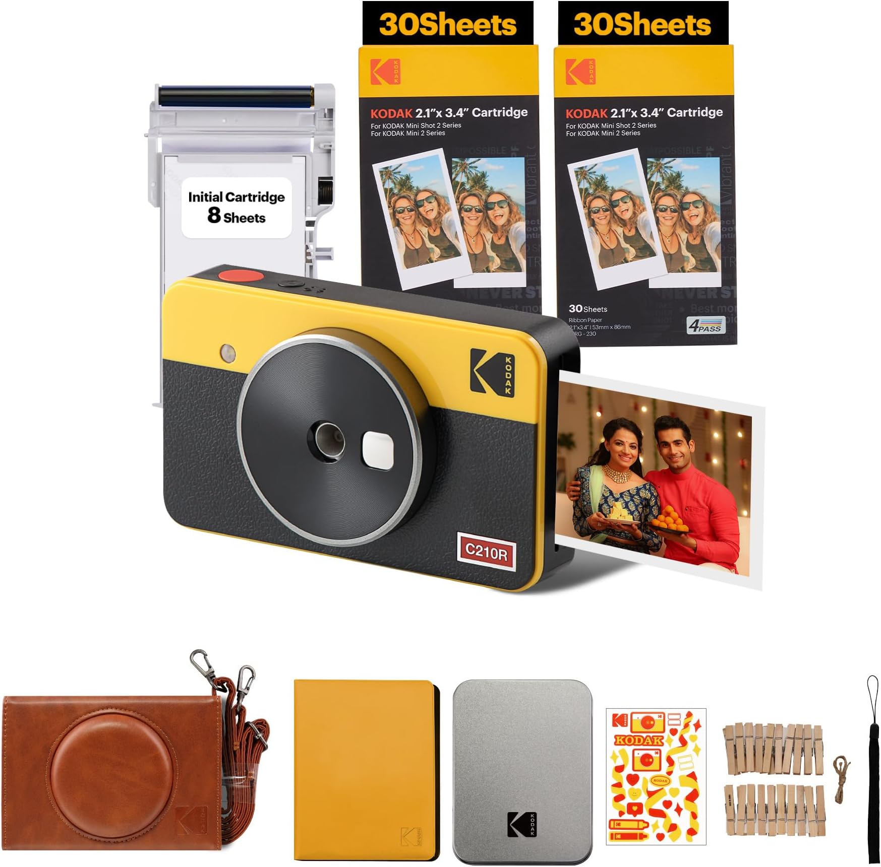 - Mini Shot 2 Retro 4PASS 2-in-1 Instant Camera and Photo Printer (2.1x3.4 inches) + 68 Sheets Gift Bundle, Yellow