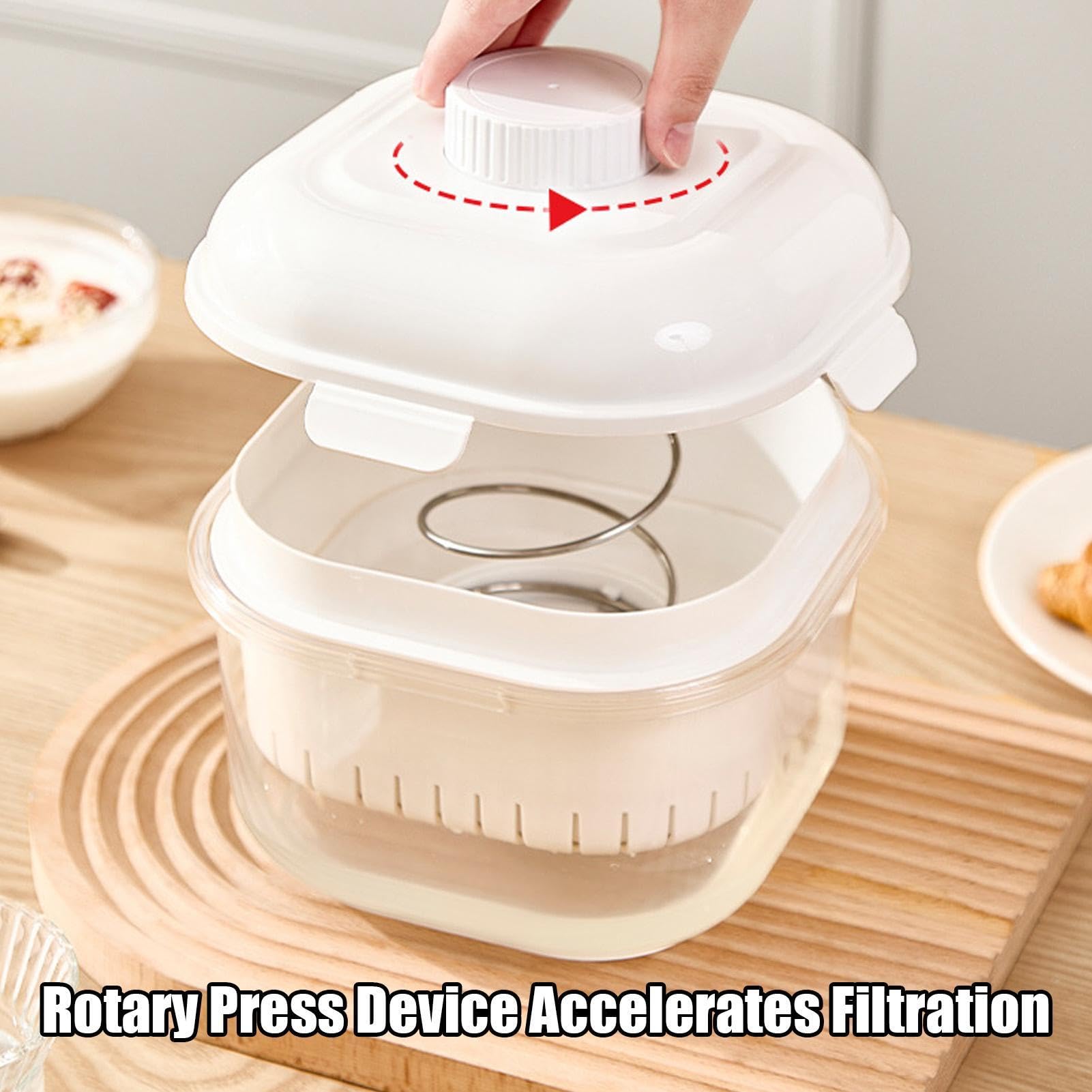 Filtro de yogur con tapa – Separador de suero antifugas – Separador de agua y yogur – para queso, ensalada, fruta, en la cocina, como comida, aperitivo, y fiesta, picnic, y con preparación de comidas