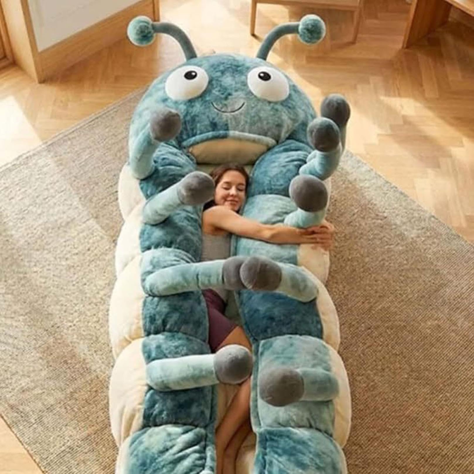 Hugging Caterpillar Sleeping Bag for Adults, Plush Cocoon Animal Sleeping Bags with Pull Cord, Giant Plush Floor Lounger, Indoor Sleep Nap Pod, Cozy Reading Nest, Travel & Indoor Use - 2