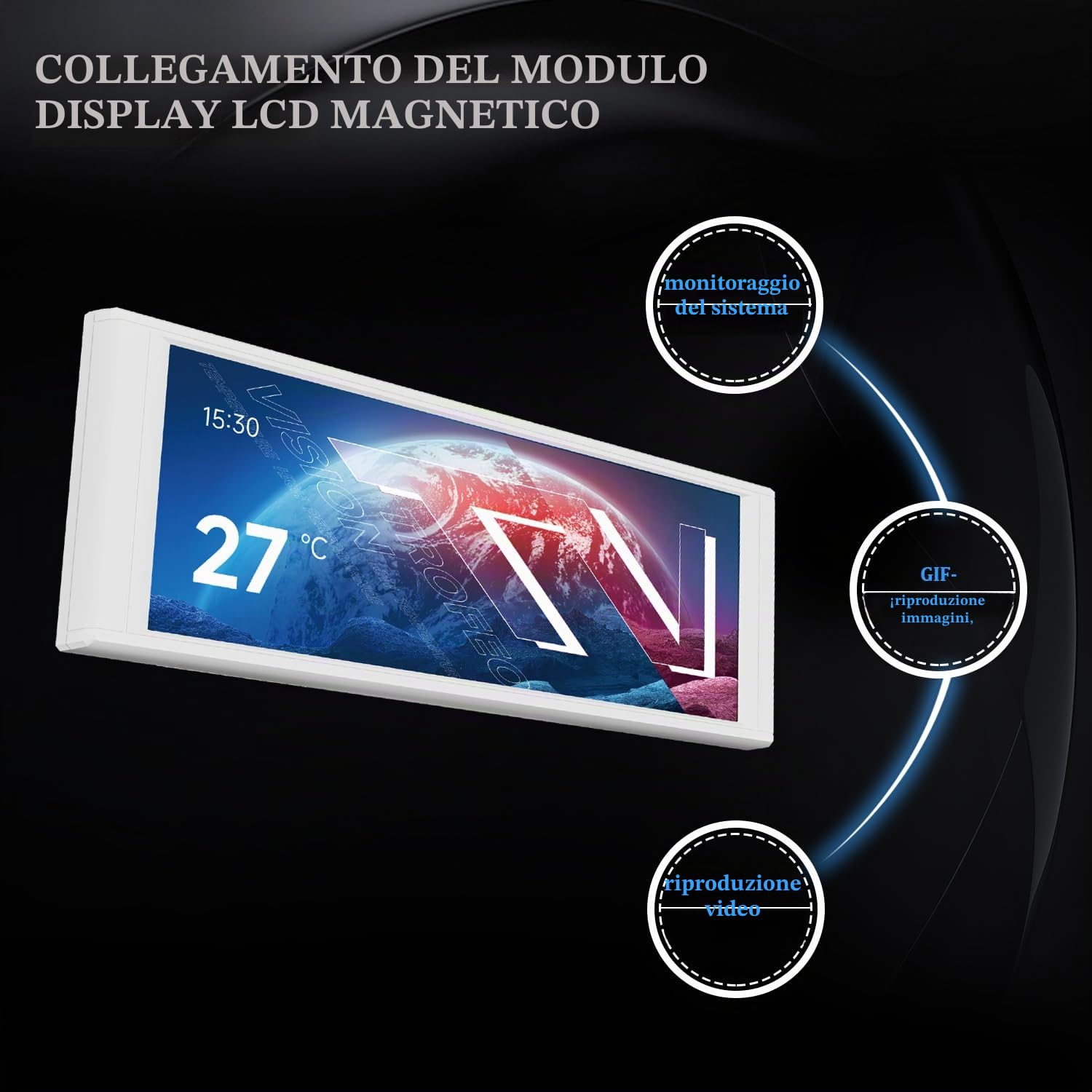 Thermalright Trofeo Vision - Display LCD LCD a colori da 6,86", risoluzione 1280 x 480, con schermo magnetico, colore: Bianco