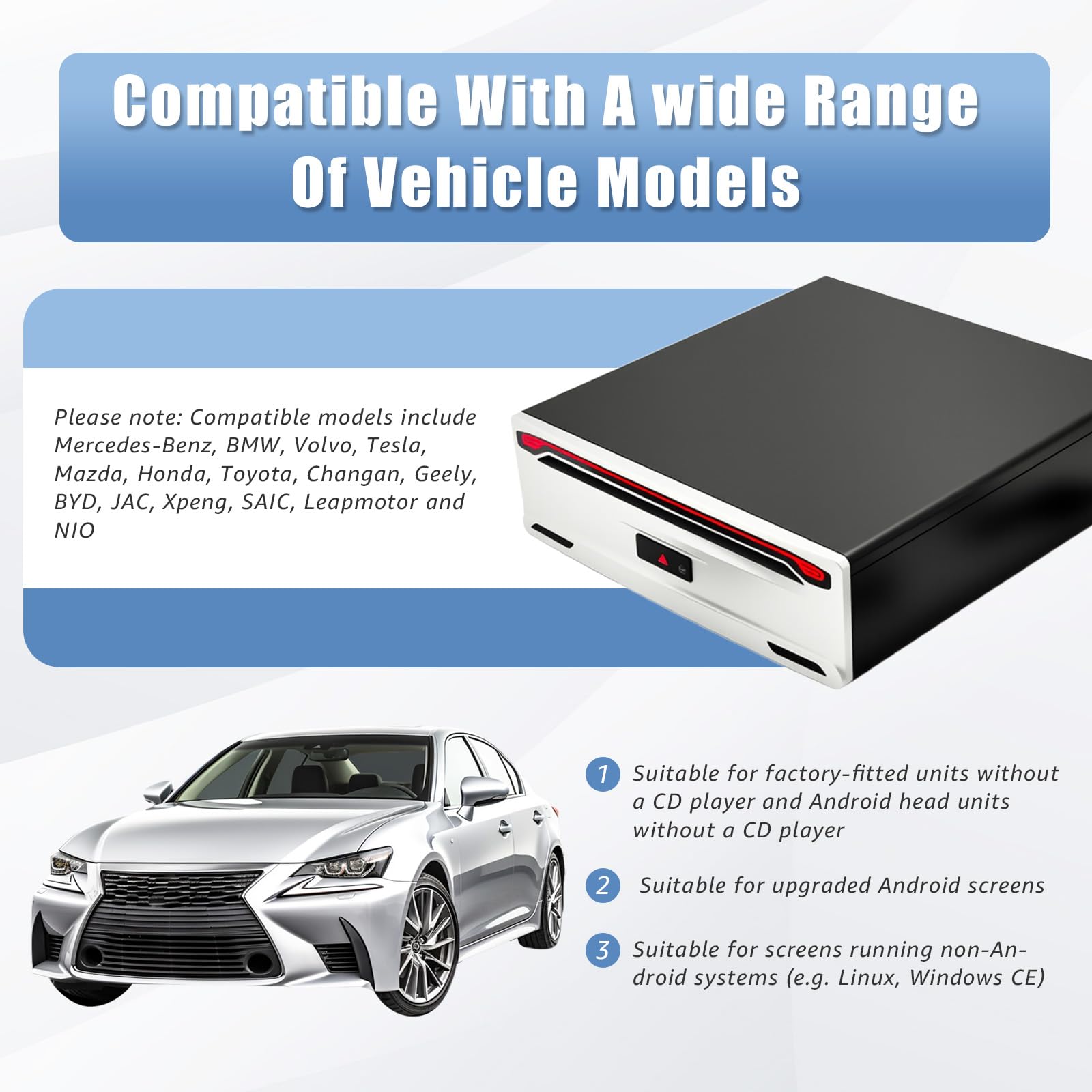 Lettore CD per auto, lettore CD/DVD universale con porta USB | telecomando, lettore esterno per laptop, PC