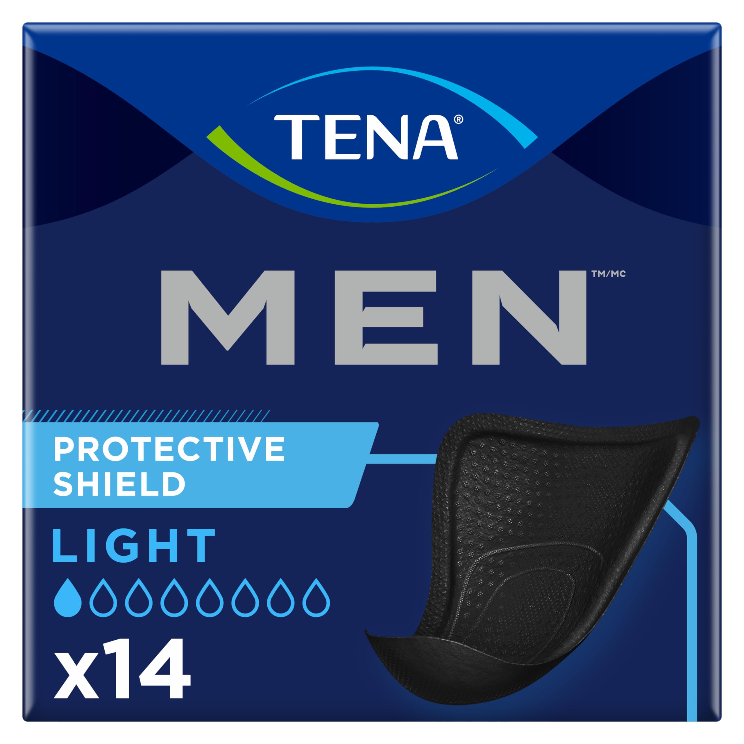 TENA Men Level 0 x14 - Compresa Protectora Fina para Hombre - Para Incontinencia y Goteo Ocasional - Protector Ligero y Absorbente - 14 Unidades - Color Negro - Paquete Mensual
