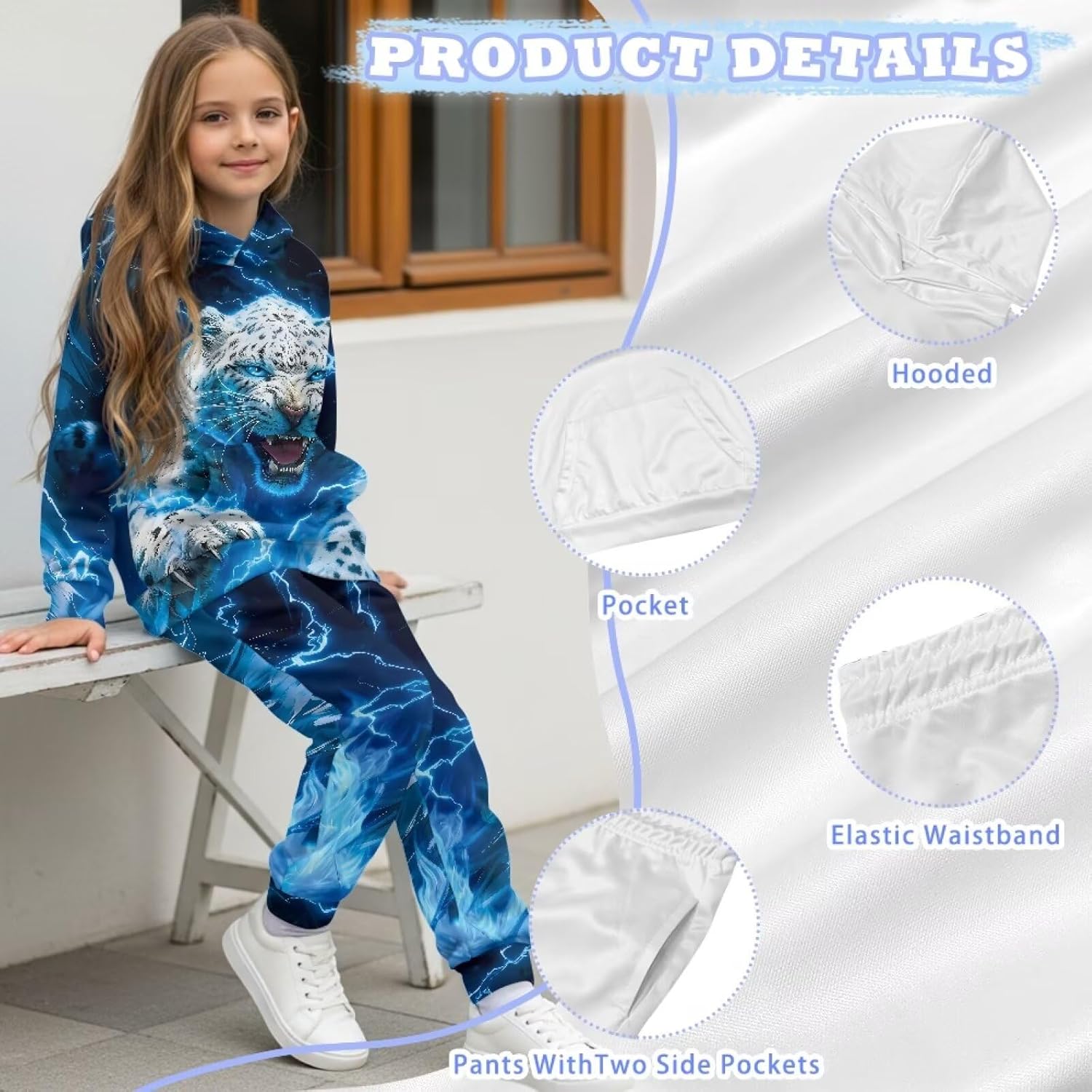 Pensura Big Kids Tracksuit Boys Girls 2 Piece Long Sleeve Hoodie Sweatshirt and Cargo Jogger Pants