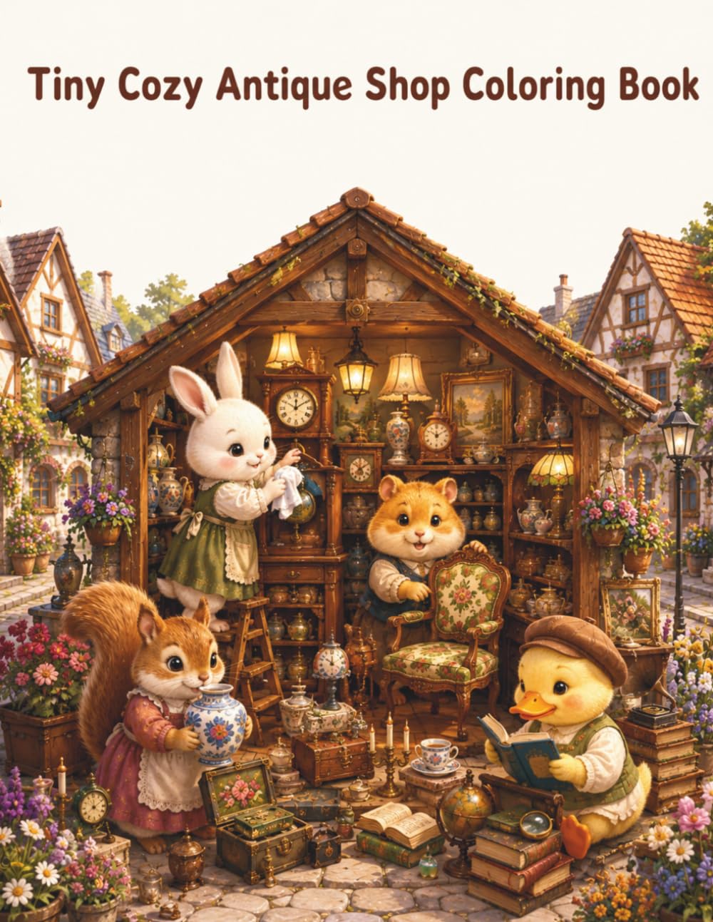Tiny Cozy Antique Shop Coloring Book: Cute and Easy Coloring Pages Featuring Adorable Animal Shopkeepers, Vintage Treasures, Charming Antique Stores, ... Village Scenes for Adults and Teens