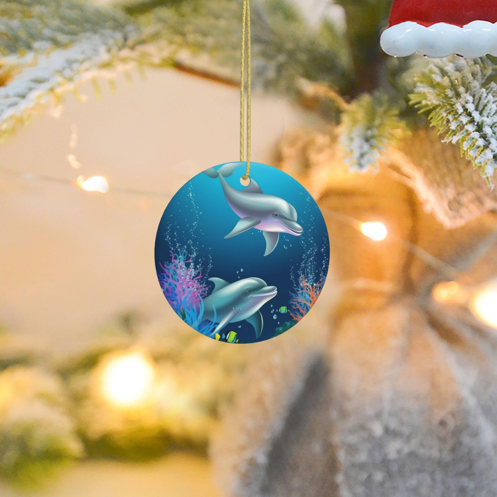 2025 Christmas Tree Decoration Hanging Round Ornament Dolphin and Fish Ceramic Ornaments Christmas Tree Decorations Round Pendants for Xmas Tree Winter New Year Party Supplies